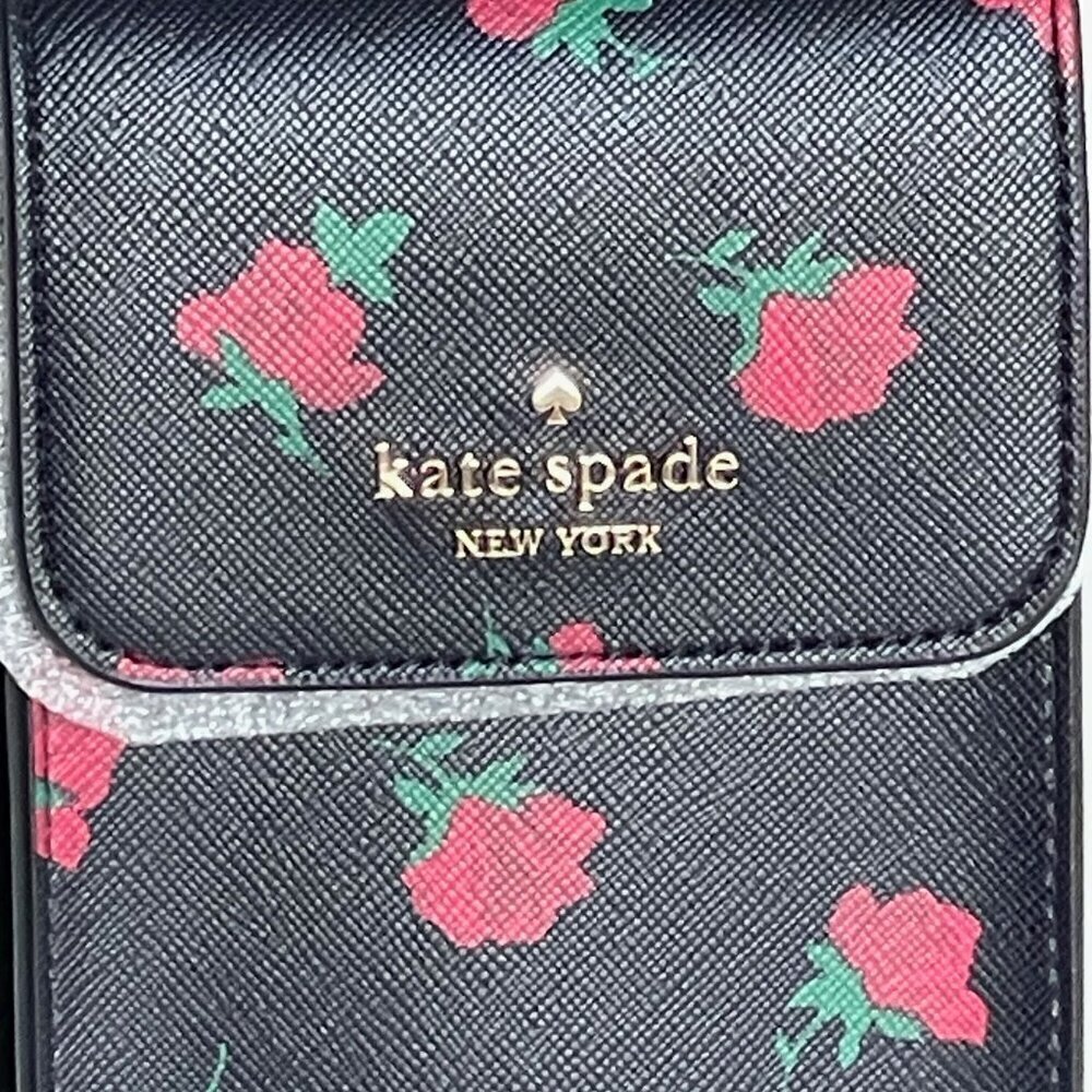 Kate Spade Madison Phone Crossbody Black Rose Toss Leather Bag NWT - Picture 8 of 8
